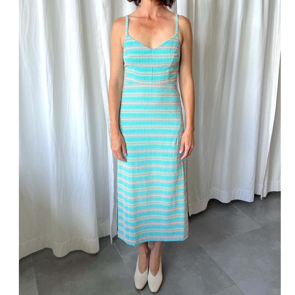 Rachel Comey Agitator Dress Aqua Stretchy Stripe Seersucker NWT Sz 4 $550 Retro